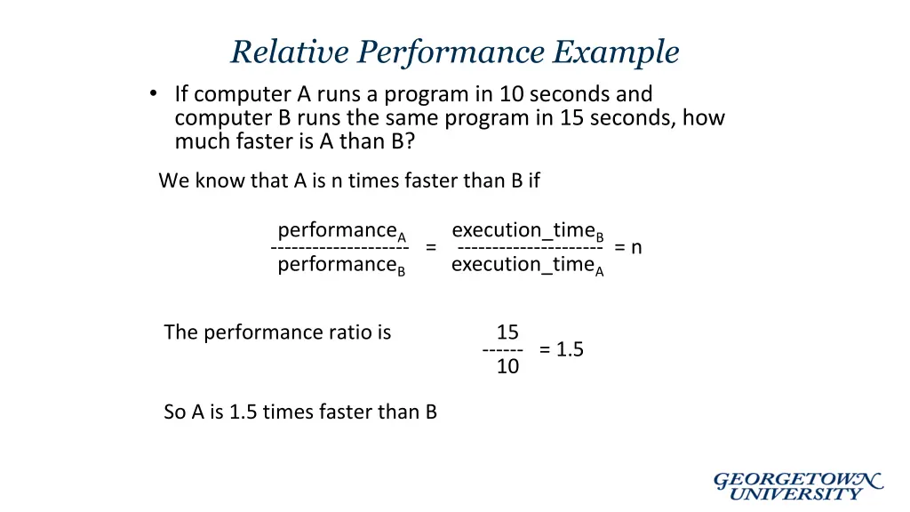 relative performance example if computer a runs