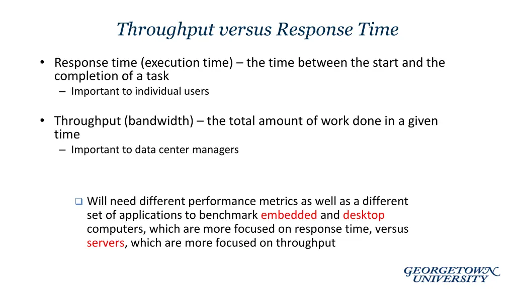 throughput versus response time