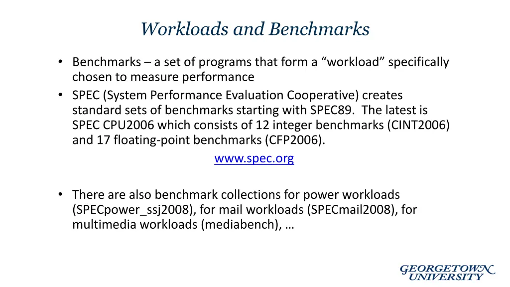 workloads and benchmarks