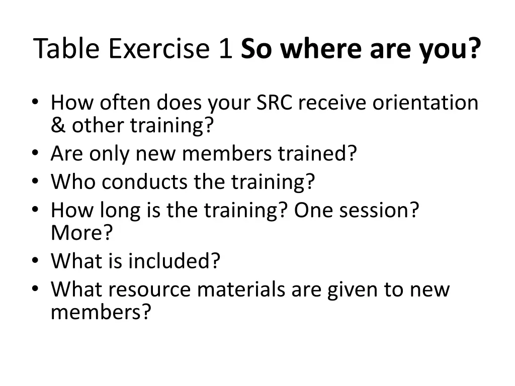 table exercise 1 so where are you