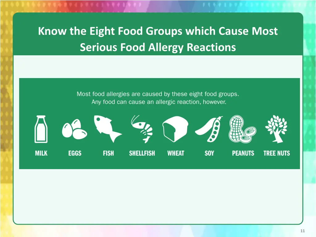 know the eight food groups which cause most