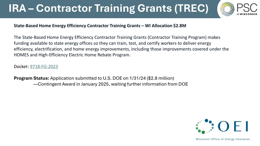 ira contractor training grants trec