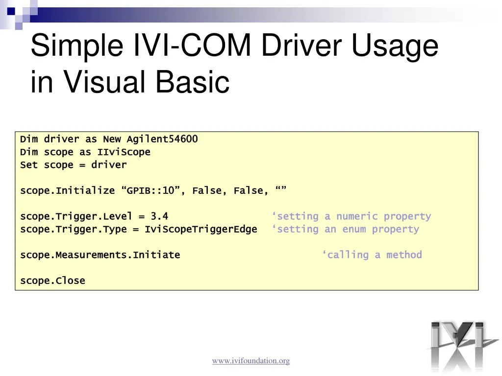 simple ivi com driver usage in visual basic