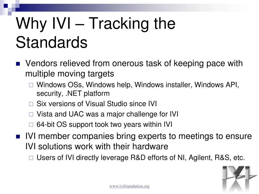 why ivi tracking the standards