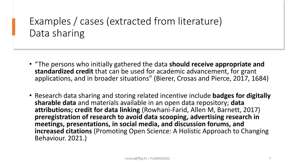examples cases extracted from literature data