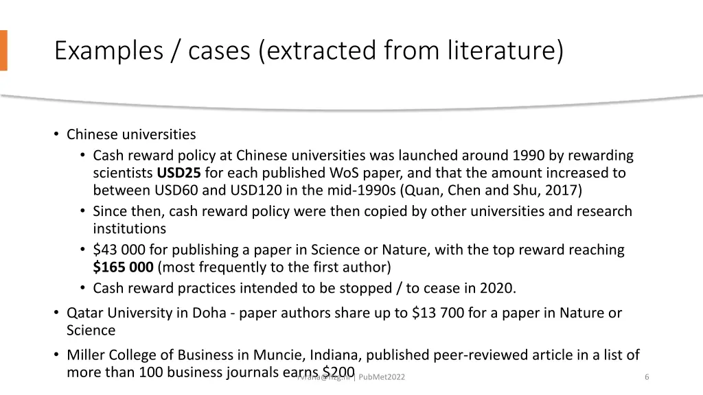 examples cases extracted from literature