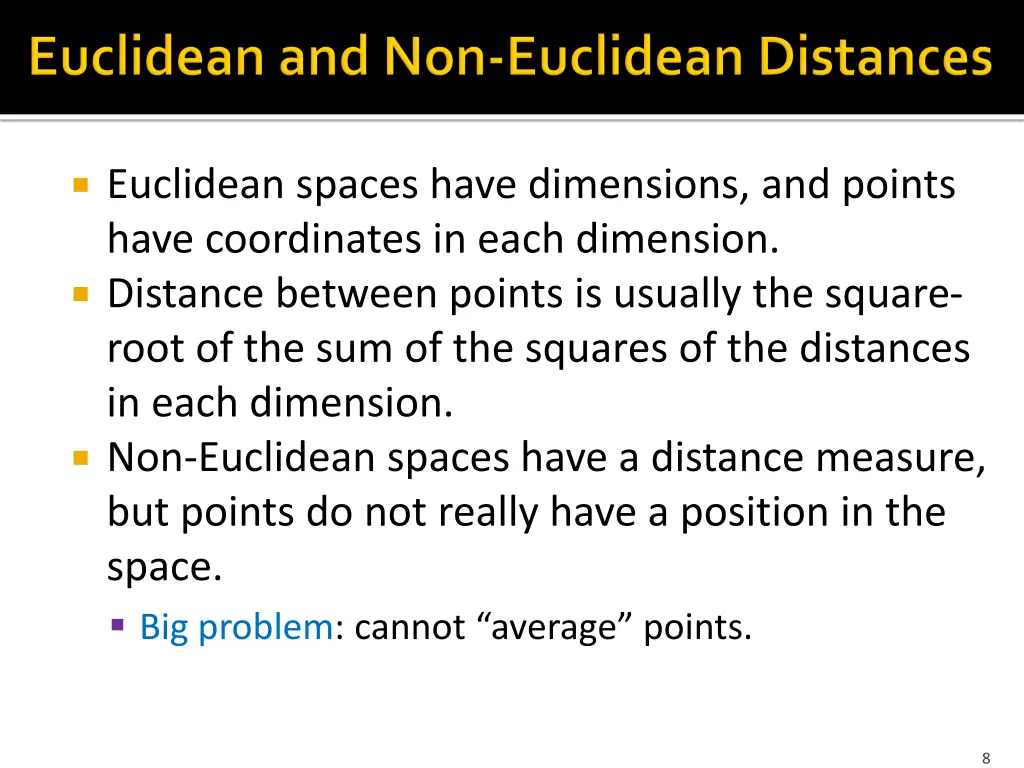 euclidean spaces have dimensions and points have