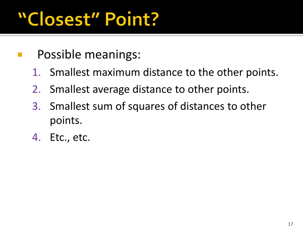 possible meanings 1 smallest maximum distance
