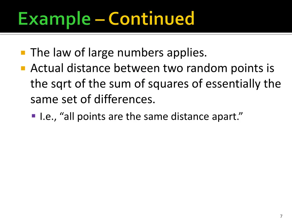 the law of large numbers applies actual distance