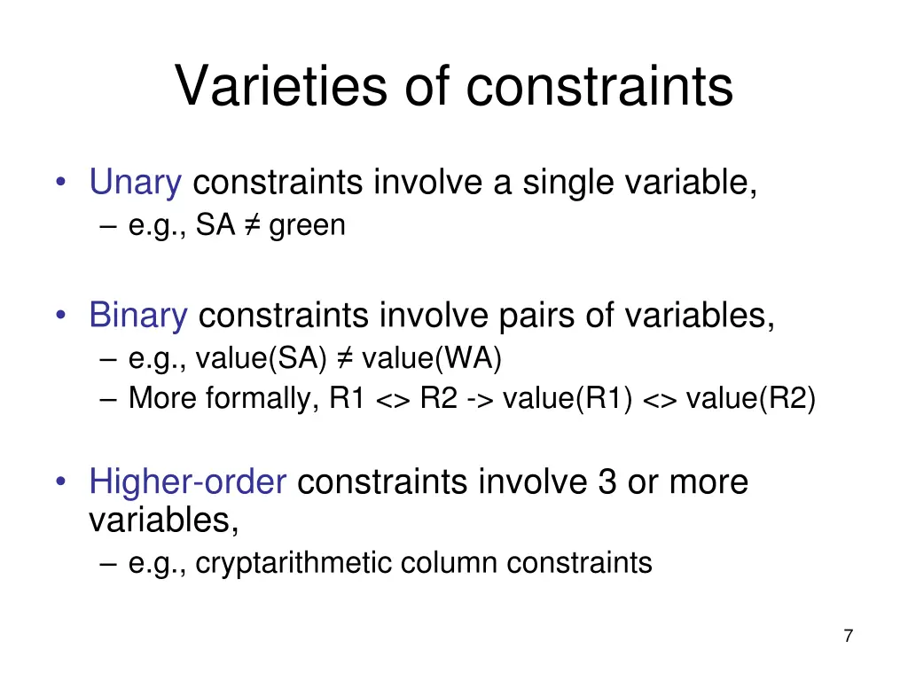 varieties of constraints