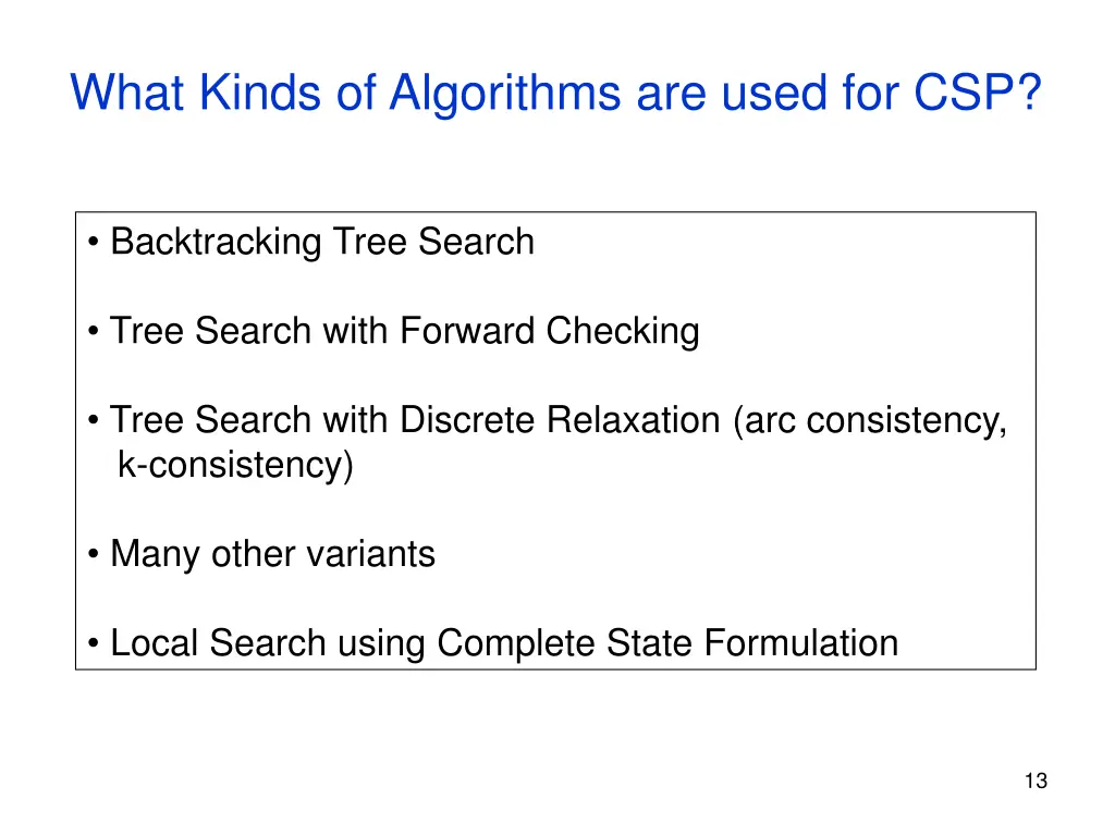 what kinds of algorithms are used for csp