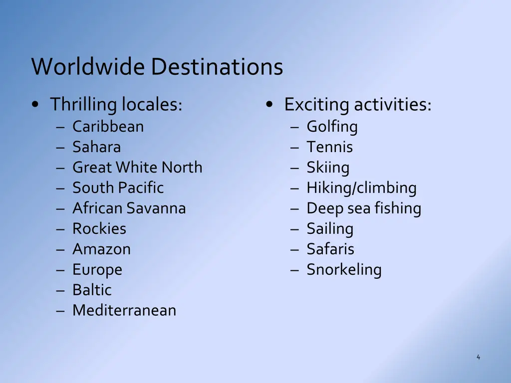 worldwide destinations