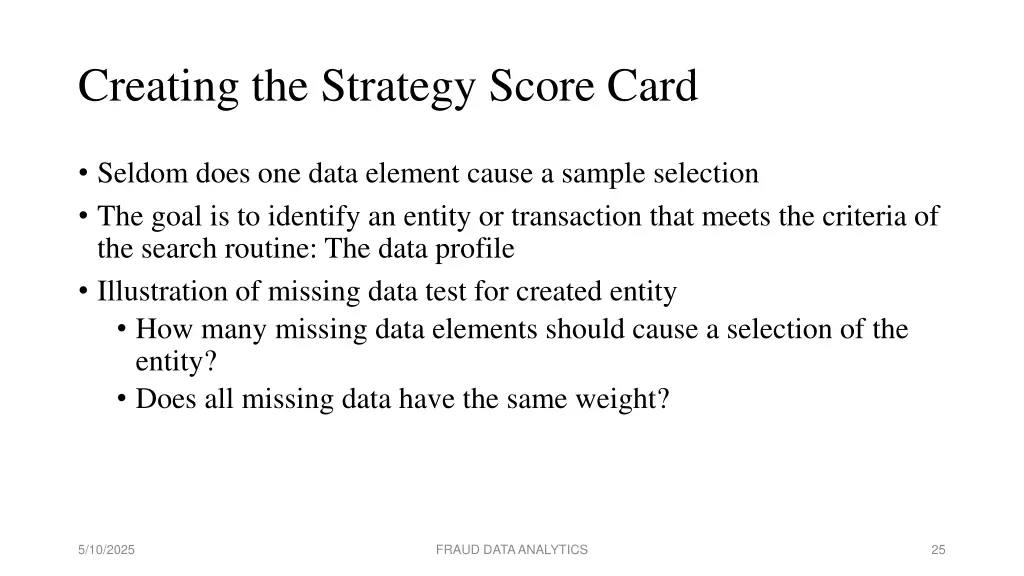 creating the strategy score card