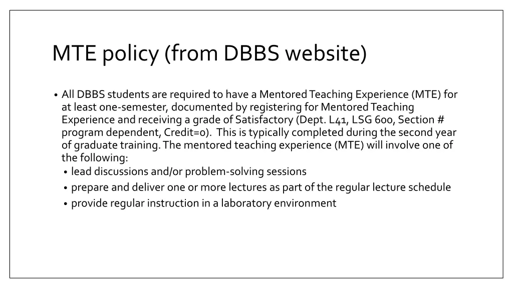 mte policy from dbbs website