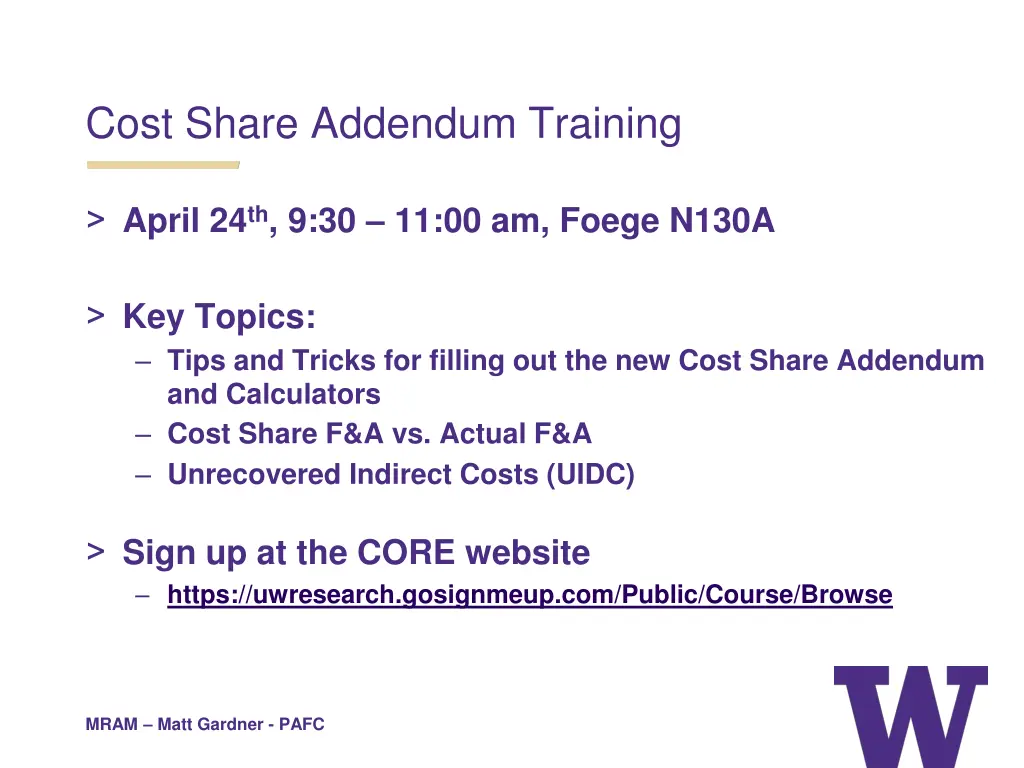 cost share addendum training