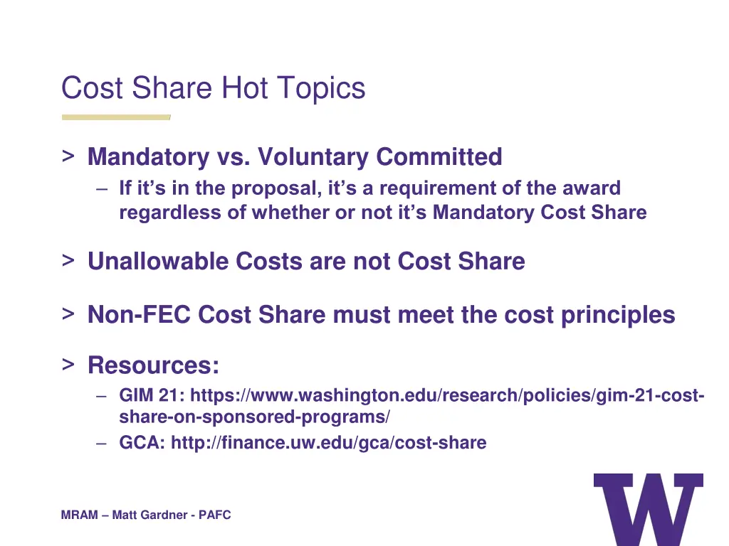 cost share hot topics
