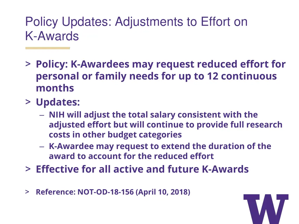 policy updates adjustments to effort on k awards