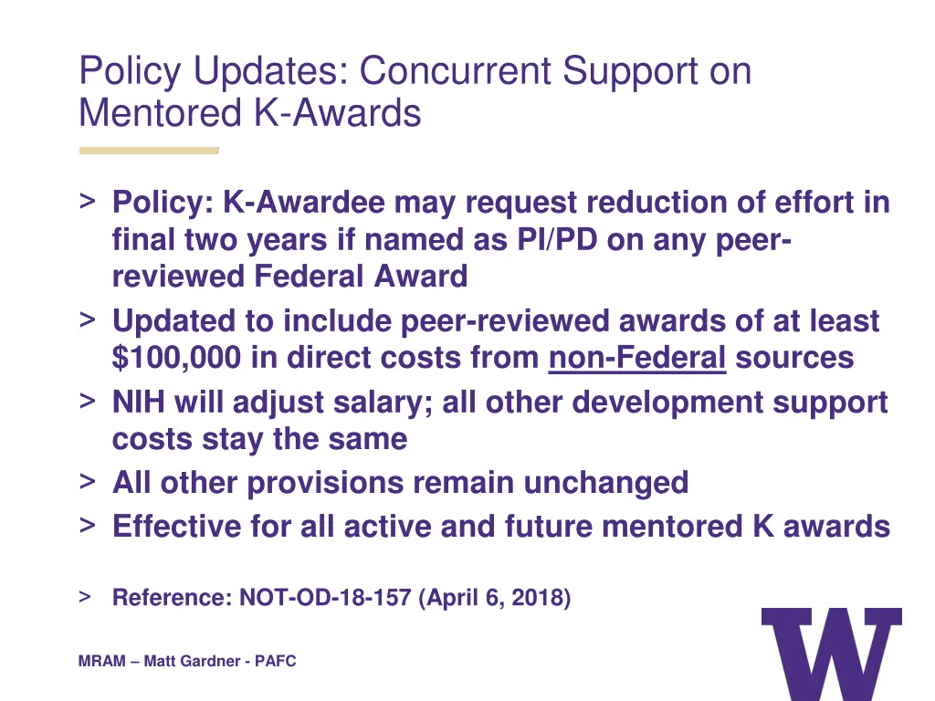 policy updates concurrent support on mentored