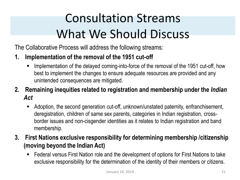 consultation streams what we should discuss