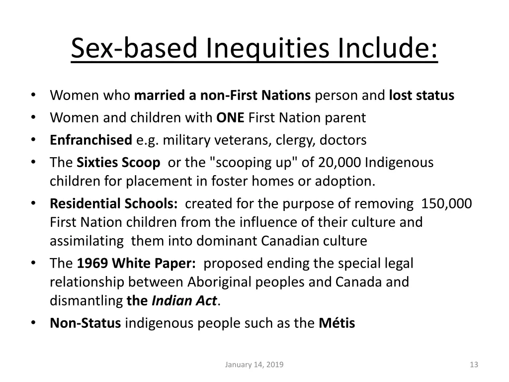 sex based inequities include