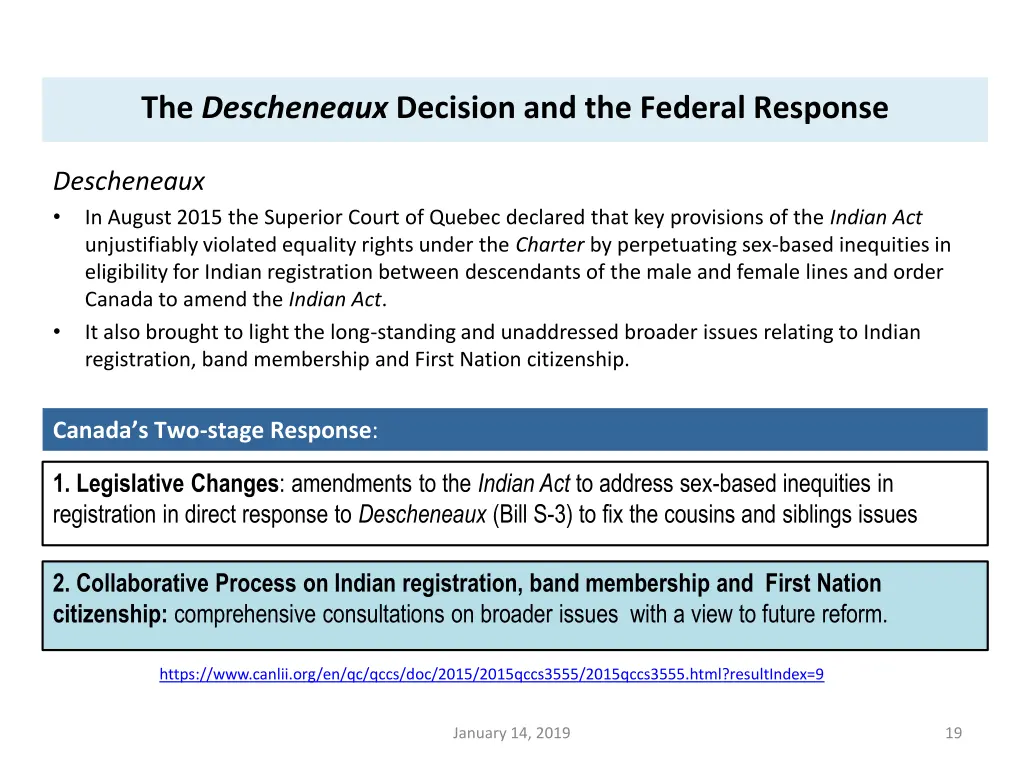 the descheneaux decision and the federal response