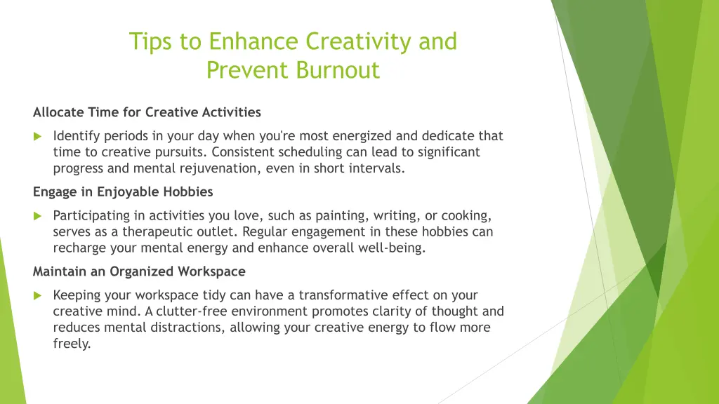tips to enhance creativity and prevent burnout
