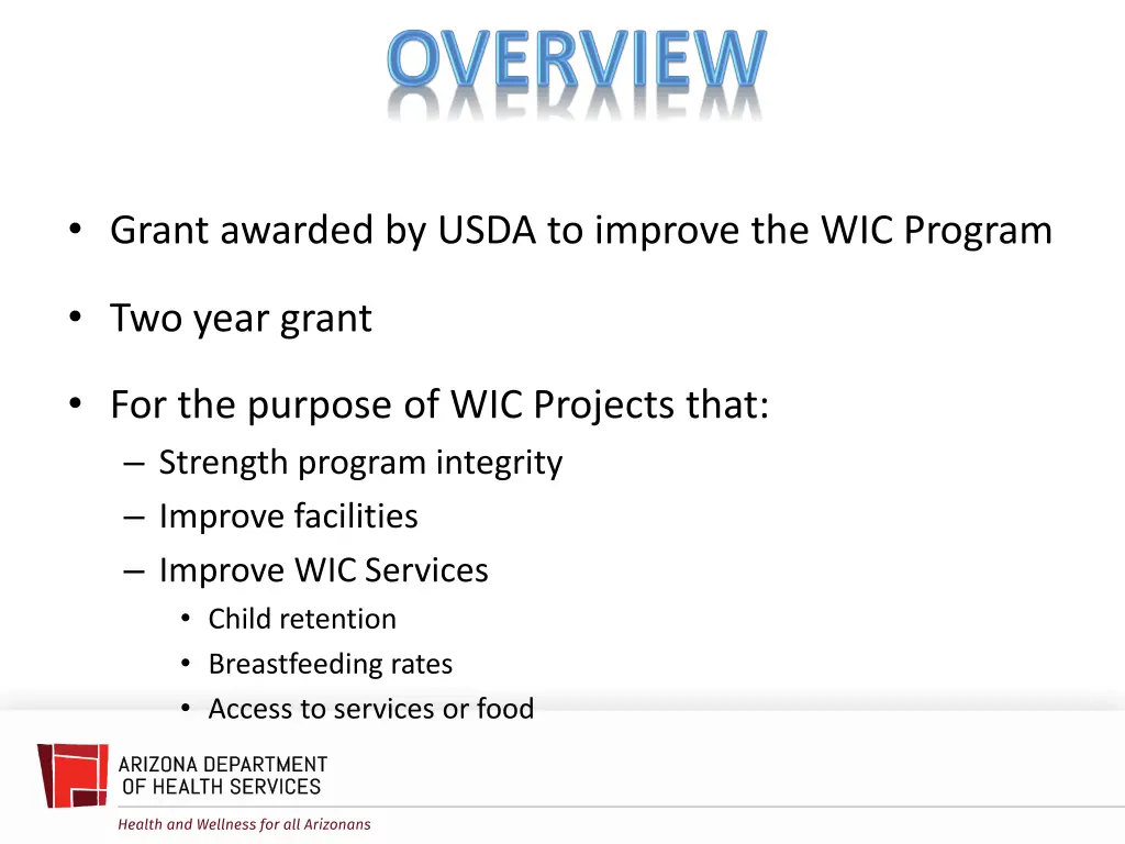 grant awarded by usda to improve the wic program