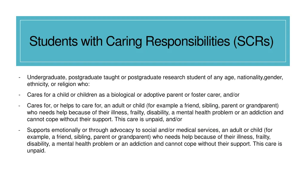 students with caring responsibilities scrs