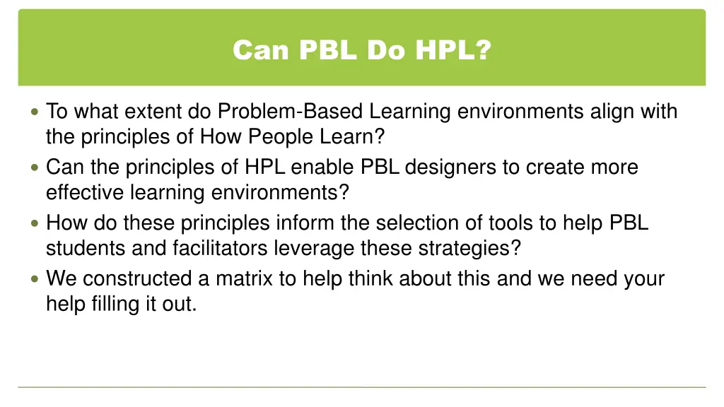 can pbl do hpl
