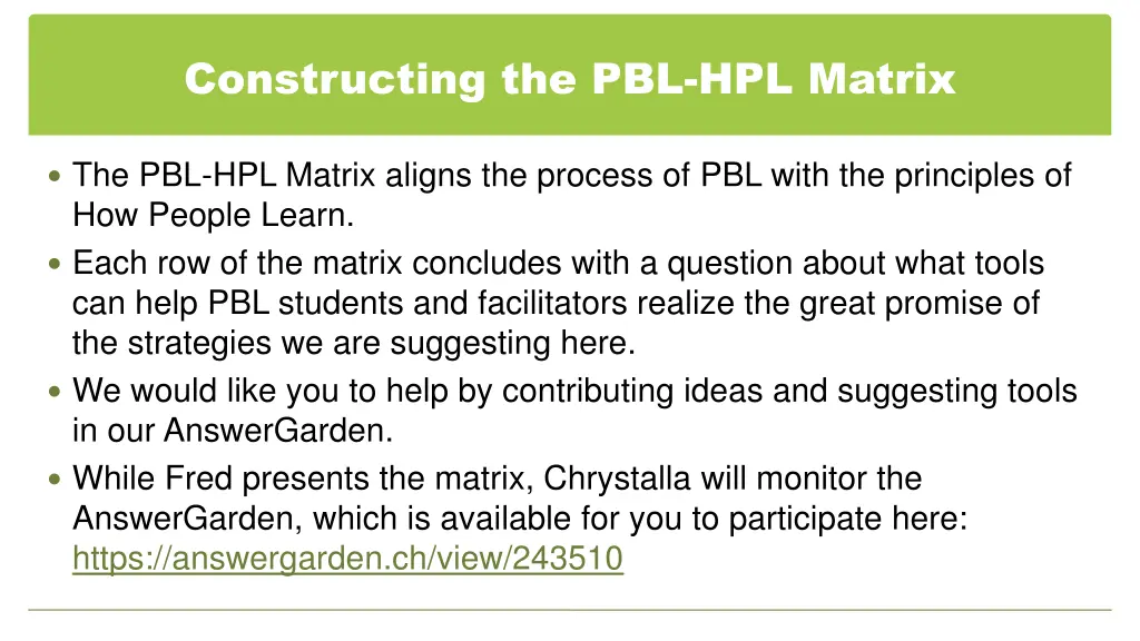 constructing the pbl hpl matrix