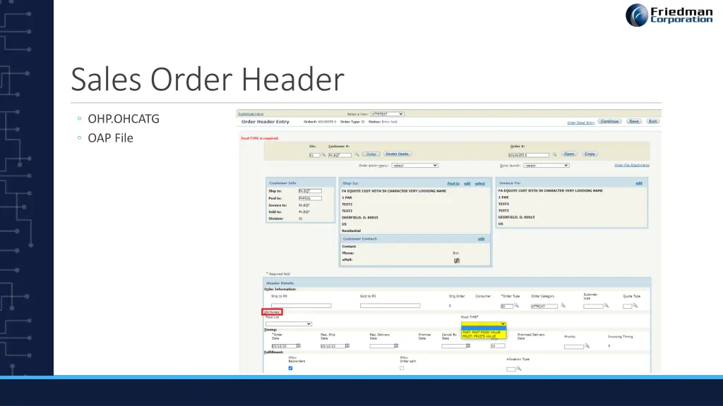 sales order header