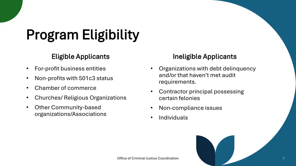 program eligibility program eligibility