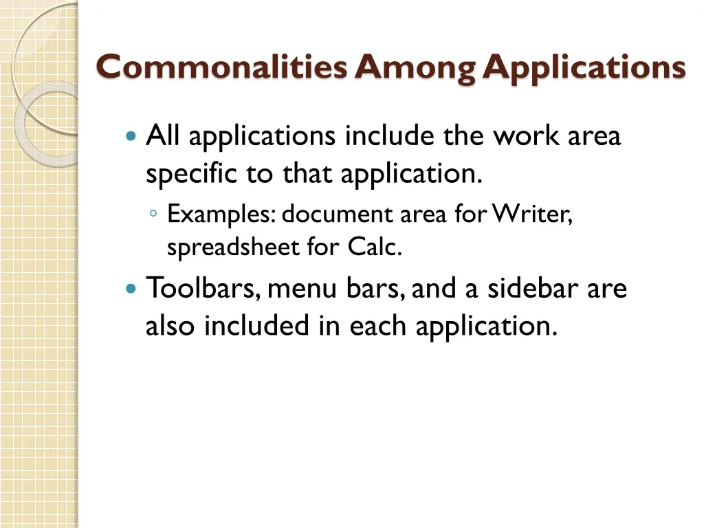 commonalities among applications