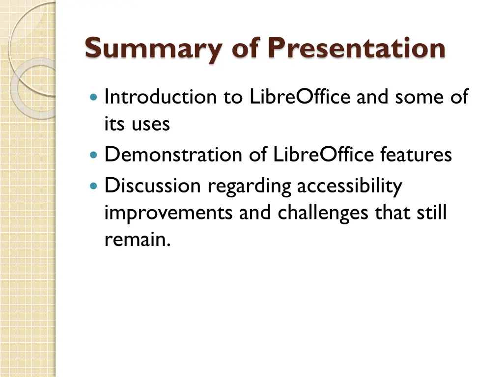 summary of presentation
