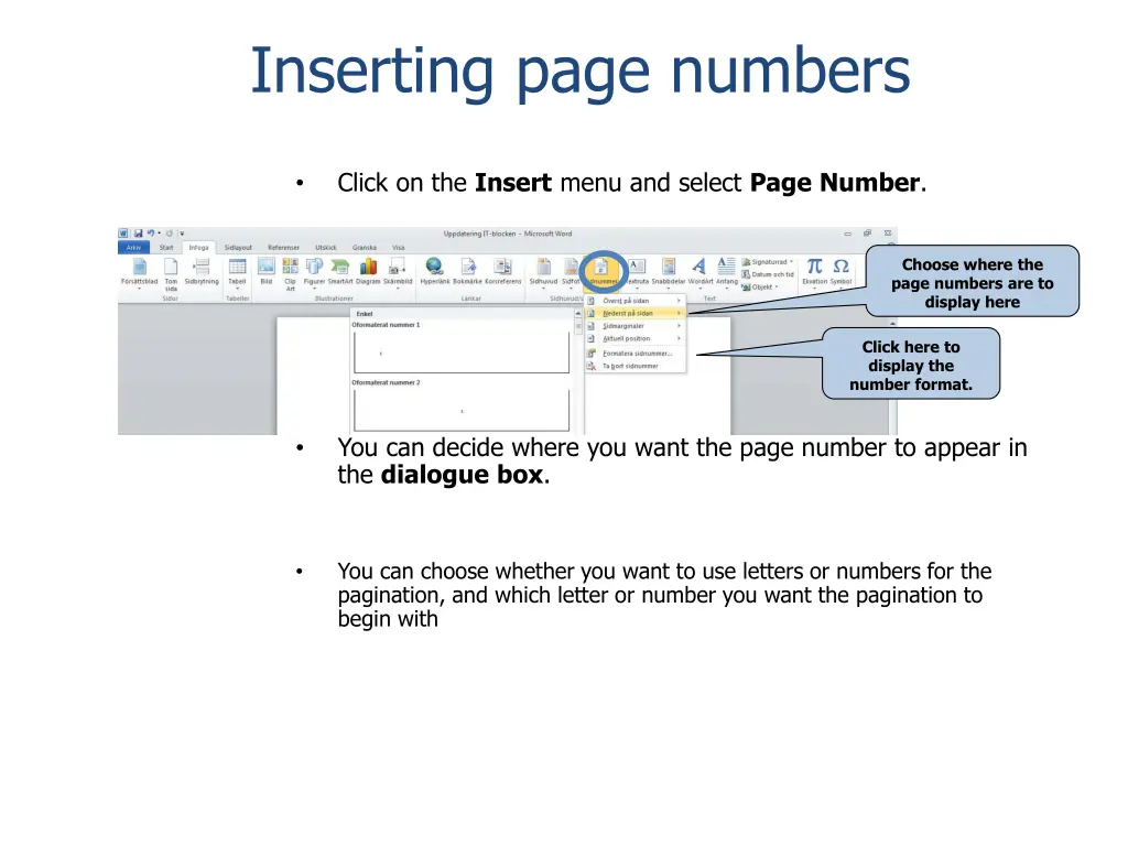 inserting page numbers
