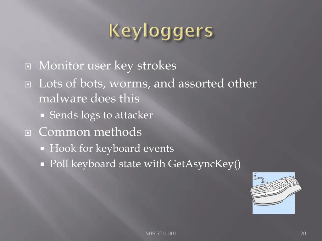 monitor user key strokes lots of bots worms