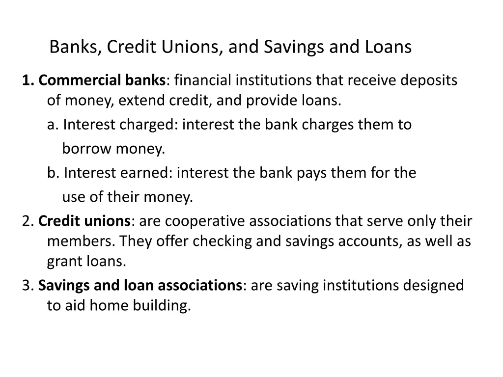 banks credit unions and savings and loans