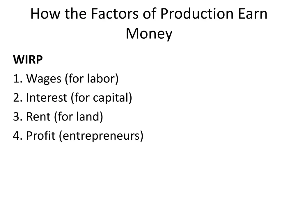 how the factors of production earn money
