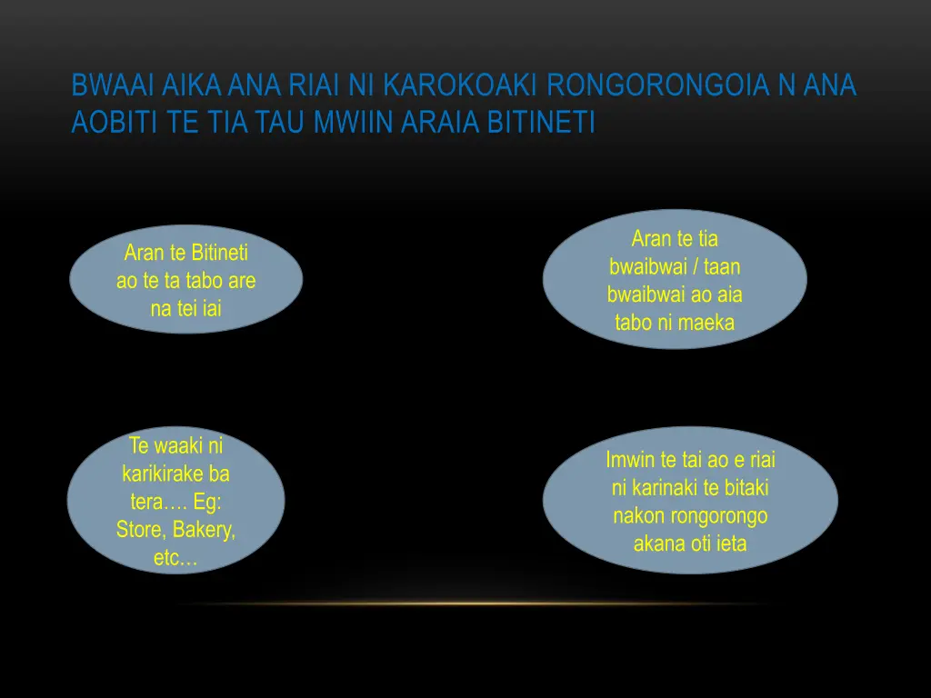 bwaai aika ana riai ni karokoaki rongorongoia