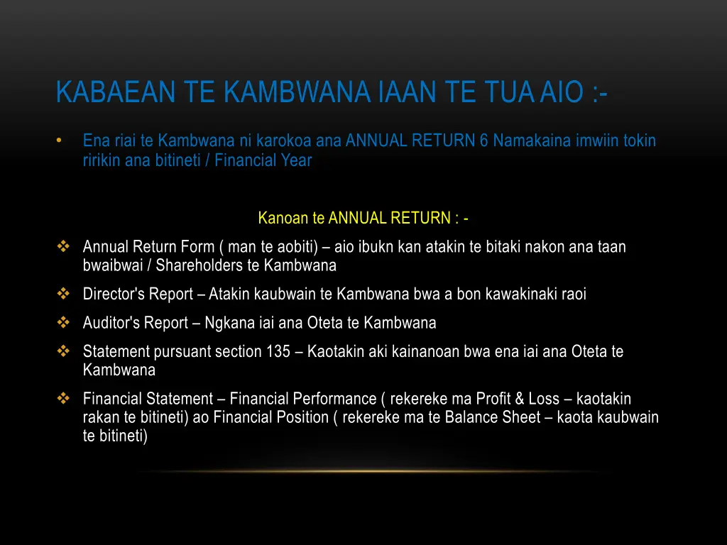 kabaean te kambwana iaan te tua aio