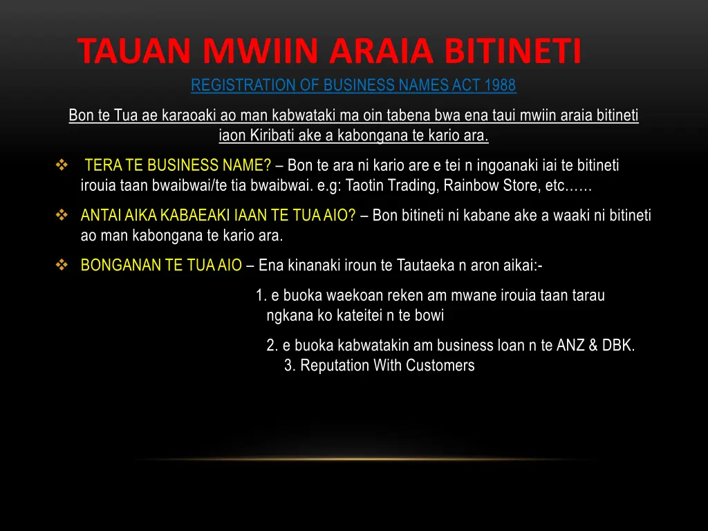 tauan mwiin araia bitineti registration