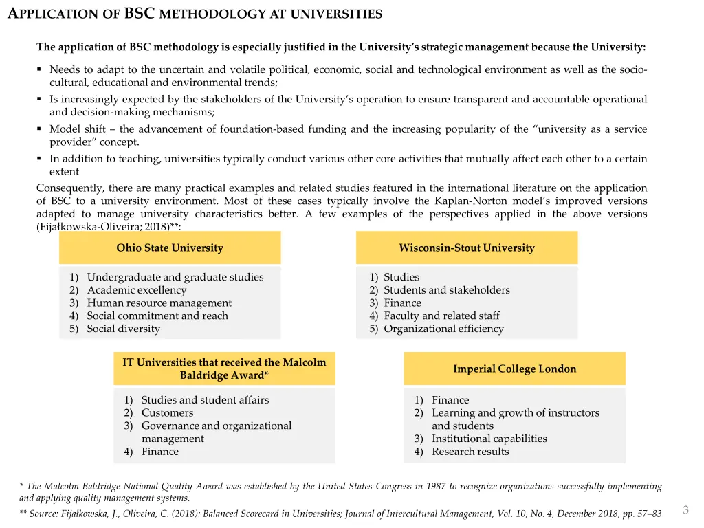 a pplication of bsc methodology at universities