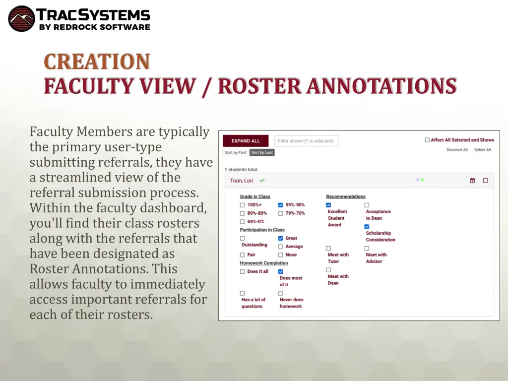 creation faculty view roster annotations