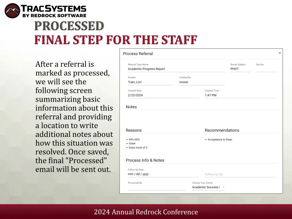 processed final step for the staff