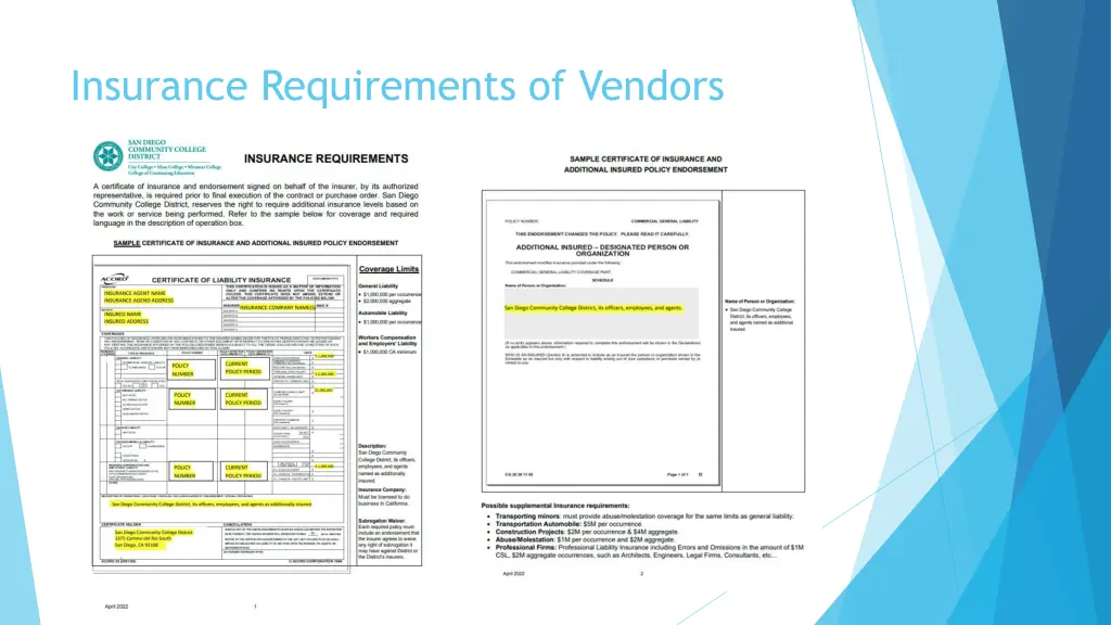 insurance requirements of vendors