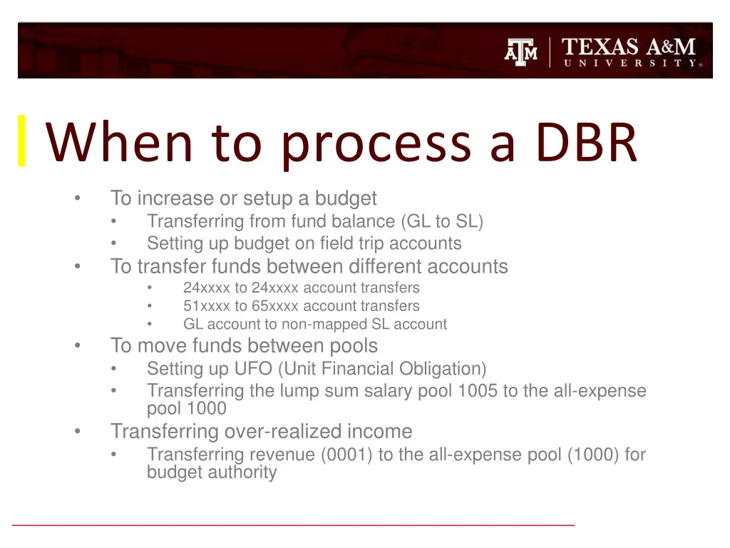 when to process a dbr to increase or setup