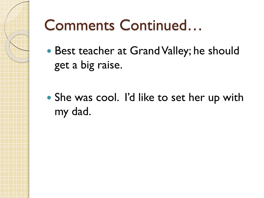 comments continued