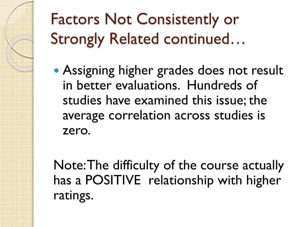 factors not consistently or strongly related
