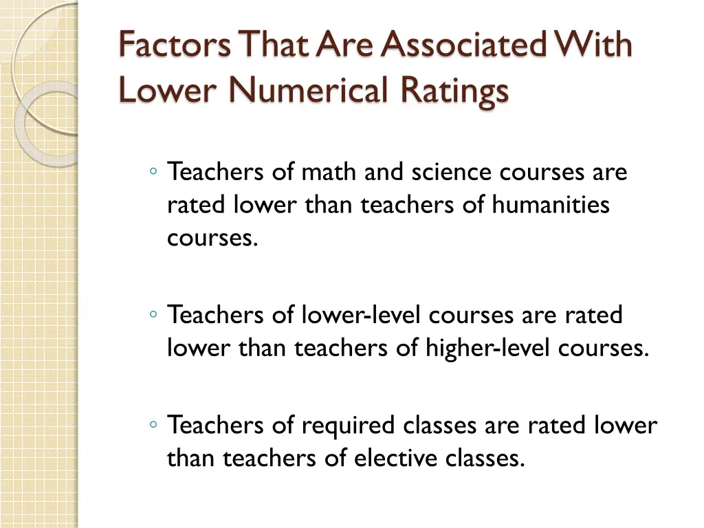 factors that are associated with lower numerical