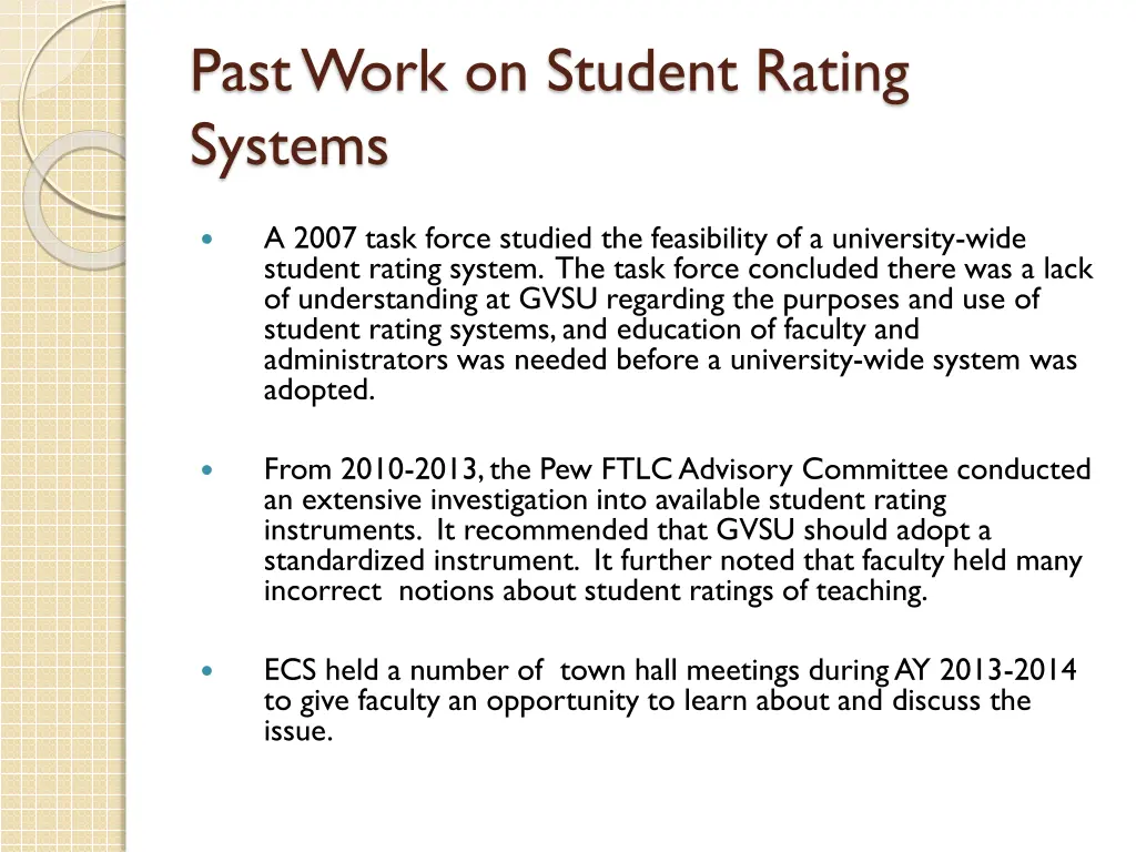 past work on student rating systems